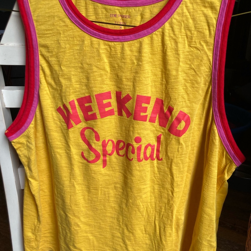 Edie Parker x J. Crew Weekend Special Yellow Strawberry Tank Top Size XL Summer